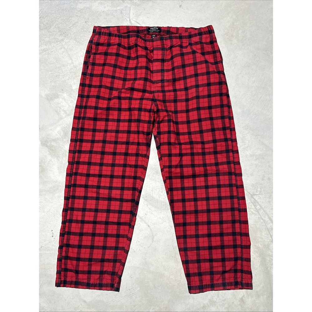 Filson Men's Red & Black Plaid Lounge Pajama Pants 2XL Cotton Blend Heavy Thick